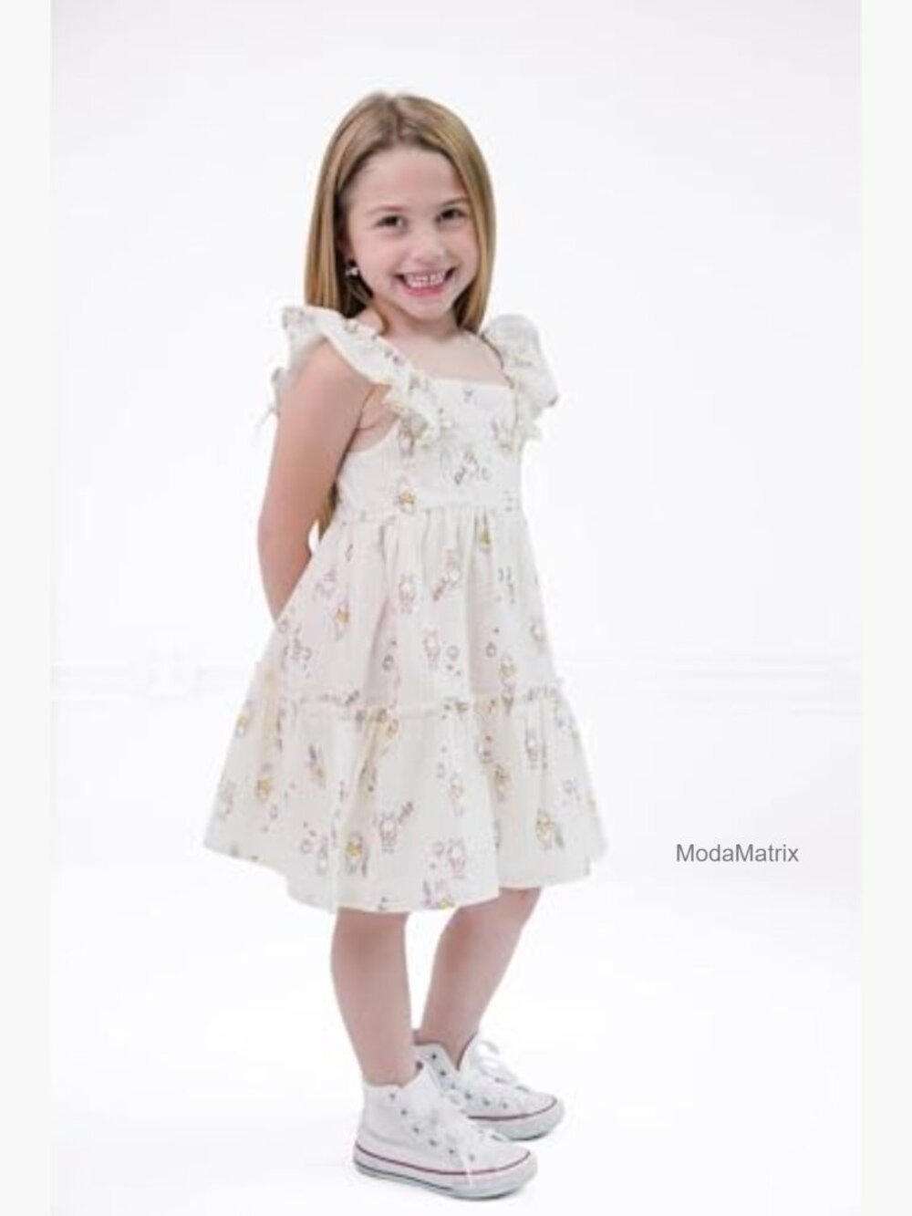Girls Sleeveless Flare Dress with Tiered Skirt - 3T - Picture 2 of 7